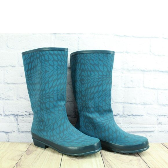 LL Bean Wellie Blue Rubber Pull On Waterproof Tall Rain Boots Size 11 M - Picture 3 of 10